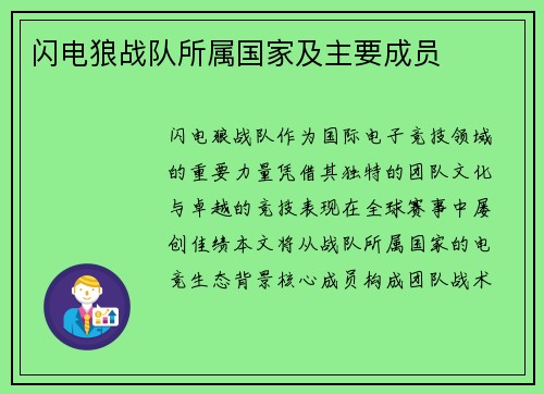 闪电狼战队所属国家及主要成员